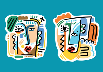 illustration of a contemporary face in pop art and abstract cubism style. 