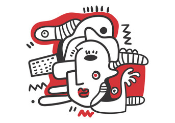 A contemporary style face illustration with an abstract cubism approach