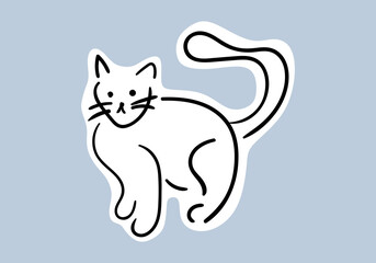 cute cat illustration with simple line art, designed as a sticker.