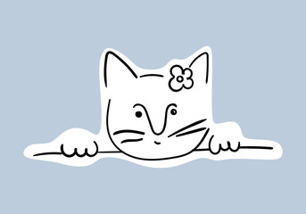 Fototapeta premium cute cat illustration with simple line art, designed as a sticker.