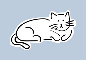 cute cat illustration with simple line art, designed as a sticker.