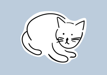 cute cat illustration with simple line art, designed as a sticker.