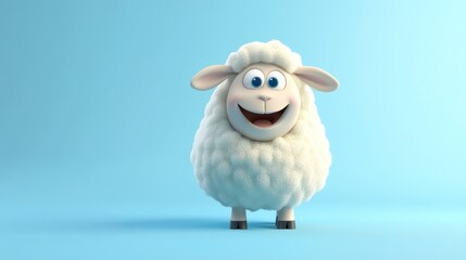 Happy cartoon sheep, blue background, festive