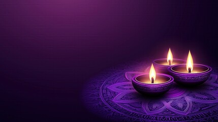 Illuminated diyas on a mandala, symbolizing light and celebration.