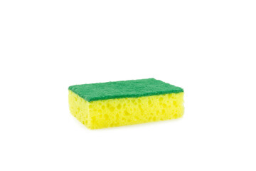 Colorful dish sponges isolated on white background. Kitchen sponge. Cleaning concept, cleaning service. Dishwashing liquid with clean and dirty dishes plate. Place for text, copy space.Wash the dishes