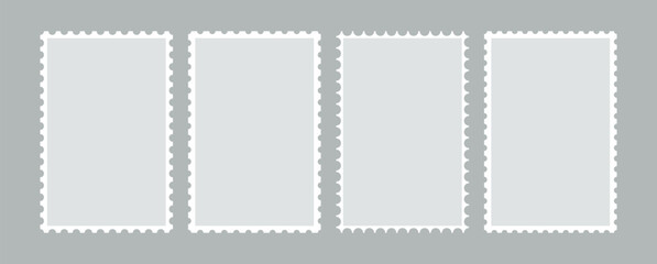 Blank frames of postage stamps set. Empty paper postmarks shapes border collection