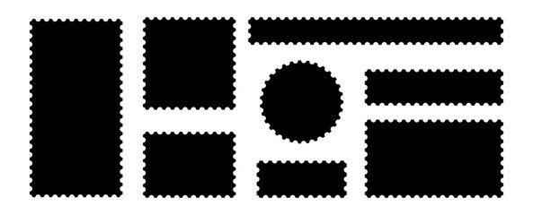 Vintage postage stamp frame with square edges and postal design. Blank rectangle and square postage stamps PNG
