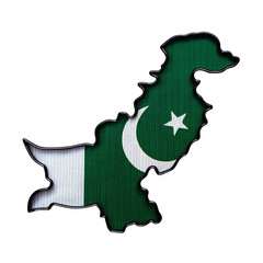 地図の形をしたパキスタンの国旗のブローチ（Flags of the Pakistan in the shape of a map brooch on white background）
