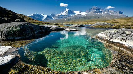 Obraz premium Crystal-clear alpine pool reflects mountains