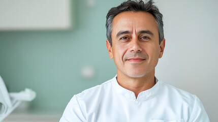Obraz premium Portrait Of A Middle Aged Man In A White Shirt