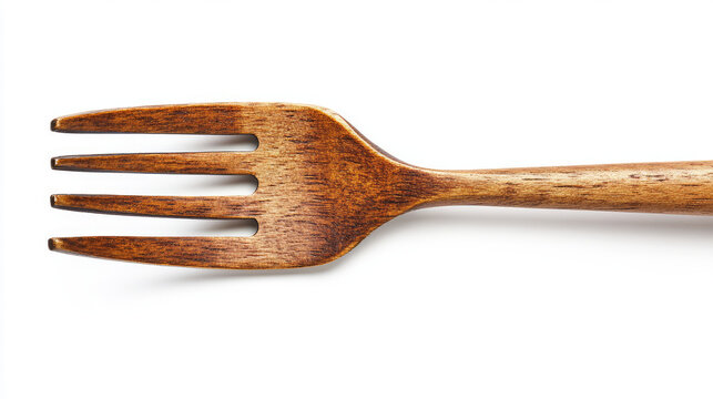 Wooden fork natural wood isolated on white background