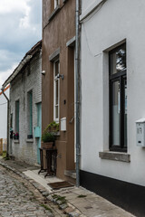 Uccle, Brussels  Belgium - 06 14 2019 Small traditional residential houses in the Oude Molenstraat - Rue du vieux Moulin around the Plateau Avijl