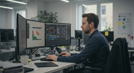 モニターを見ているビジネスマン