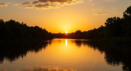 湖に浮かぶ夕日