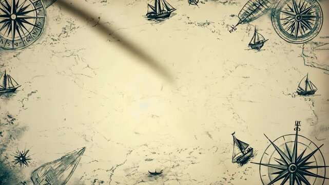 Vintage nautical map design featuring sailboats and compasses on an aged background