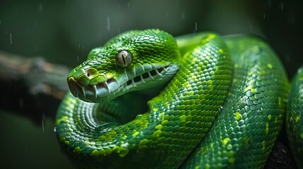 Green Tree Python in the Rain