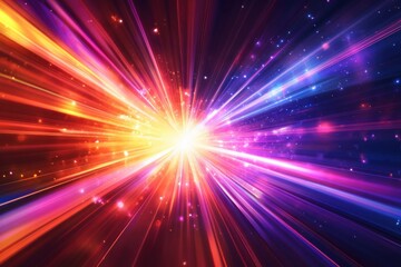 Fototapeta premium Vibrant Light Rays Bursting Through Colorful Cosmic Background