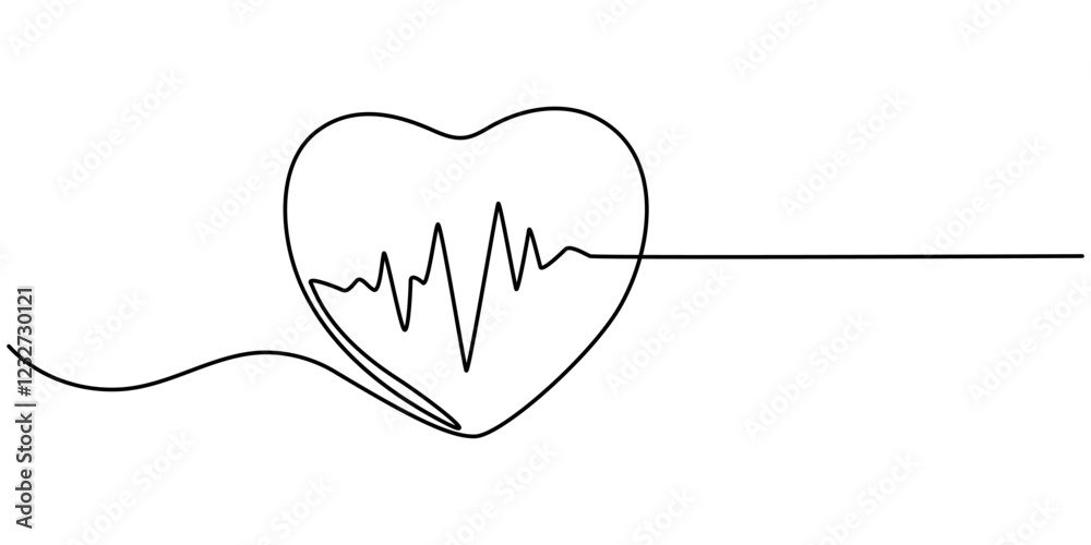 Fototapete electrocardiogram continuous line editable stroke line, heart rate single line icon, one continuous 