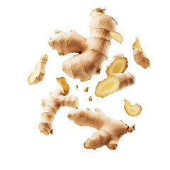 fresh ginger root with sliced pieces isolated png transparent background
