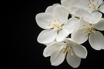 Obraz premium Delicate White Flowers with Yellow Stamen on Black Background