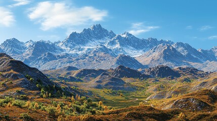 Obraz premium Majestic Snowcapped Mountains Autumnal Valley Landscape