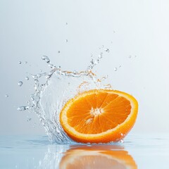 orange slice splashing in water