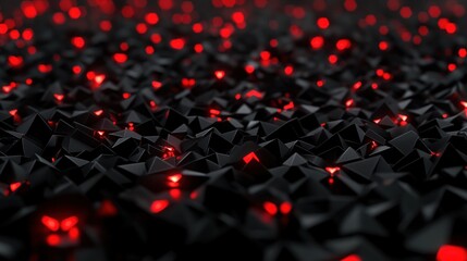 Fototapeta premium Abstract dark background with glowing red pyramids.