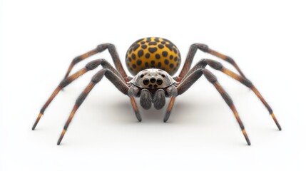Fototapeta premium a close-up of a colorful spider with spotted abdomen on a white background