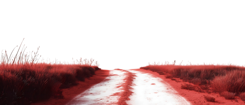 dramatic red toned grass with empty road leading into the horizon isolated png transparent background
