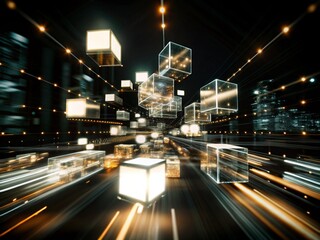 Fototapeta premium Futuristic Digital Network with Glowing Cubes generative ai