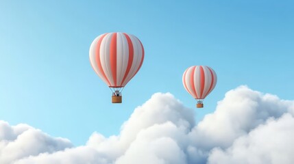 Naklejka premium two hot air balloons soar above the clouds in a clear blue sky