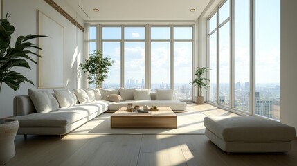Bright and Modern Living Room with City View and Natural Light