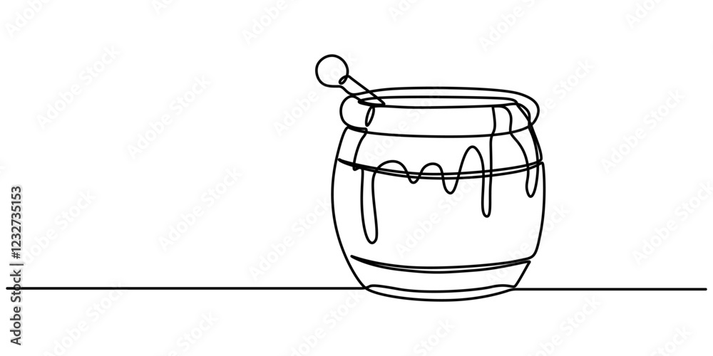 Poster glass canning jar in continuous line art drawing style. food preserve. minimalist black linear sketc