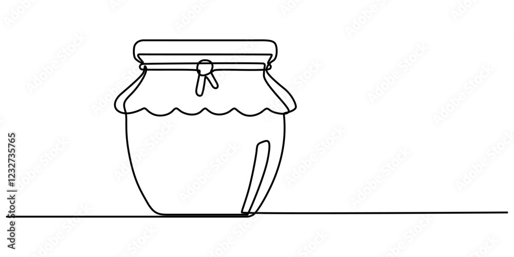 Poster glass canning jar in continuous line art drawing style. food preserve. minimalist black linear sketc