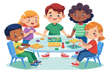 Children playing with blocks and puzzles