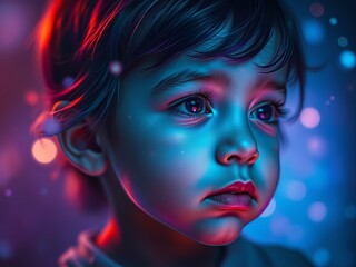 Obraz premium Little Dreamer: Vibrant & Vivid AI Art - Dreamy Child