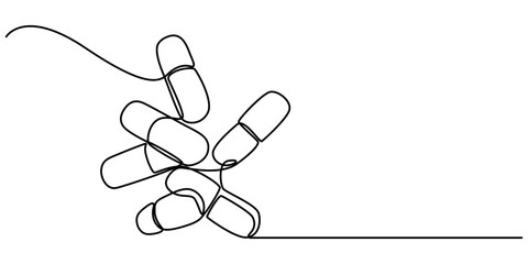 medicine tablet continuous one line drawing, Medicine Pills Single Line Icon, One Continuous Line Drawing of Medicine Pill Icon. Single Line Vector Illustration, Premium vector, Single line outline.