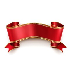 luxurious red ribbon with golden edges isolated on white background