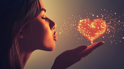 Woman sending her love with hand and a red heart shape, self love, self care and spiritual living Mindfulness lifestyle for Self worth, gratitude and acceptance on Valentine's Day