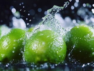 fresh limes splashed with water