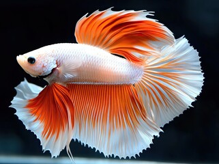 An isolated shot of a Betta fish, or Siamese fighting fish, on a black background, emphasizing a fine art design