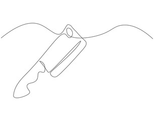Continuous line drawing of butcher knife. Single line illustration of meat knife design. Kitchenware, butcher, kitchen equipment concept. Editable outline