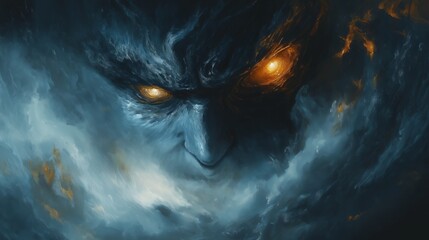 Menacing Blue Goblin with Glowing Eyes