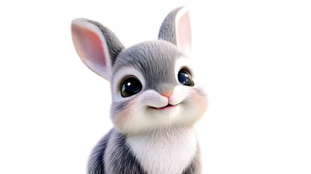 The footage of the rabbit looks cutely in the frame and moves its ears. Footage on a transparent background. Easter greetings, children's animation.