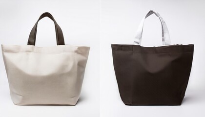 Neutral tones. Beige and brown tote bags with contrasting handles