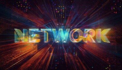 Obraz premium word NETWORK in digital glowing hologram with colorful pixelated design graphic and background resource