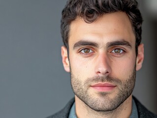 Obraz premium headshot of a young man with brown hair and brown eyes