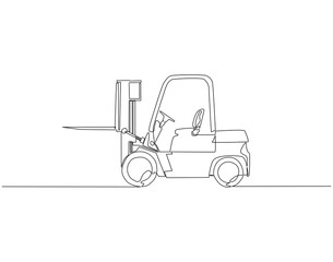 Continuous line drawing of forklift truck. Single line illustration of construction industry and machinery. National forklift safety day concept. Editable outline