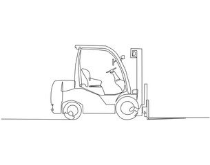 Continuous line drawing of forklift truck. Single line illustration of construction industry and machinery. National forklift safety day concept. Editable outline