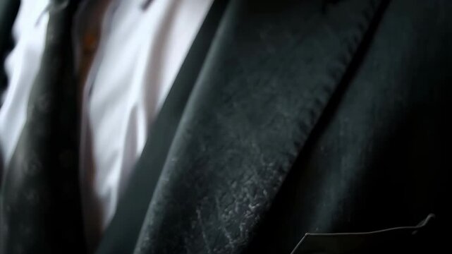 Black mourning suit. Black fabric texture background.